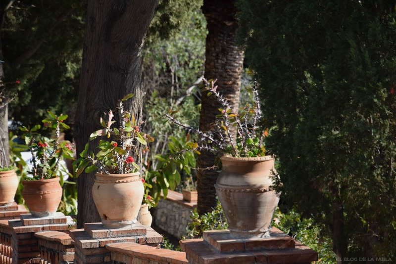 Macetas de terracota con plantas en Taormina, Sicilia, Italia