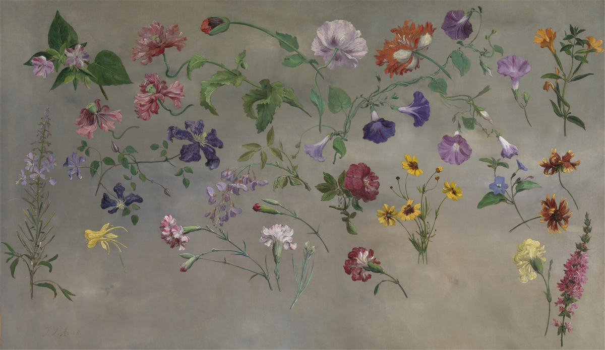 Titulado Studies of Flowers (Estudios de Flores) y pintado en 1848, en este cuadro se reproducen algunas plantas de flor que solían utilizarse en la era victoriana