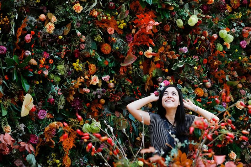 Muro vertical lleno de flores